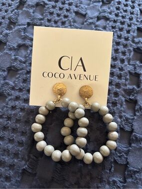 Avenue Gold-Disc Hoop Earrings with Light Gray Beads